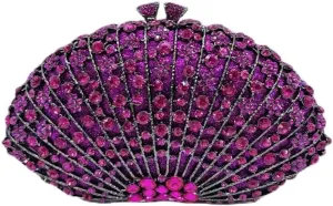 Noble Women Shell Crystal Clutch Rhinestone Evening Bag Seashell Clutch Purse Diamond Handbag for Party Cocktail