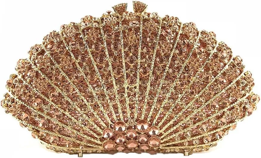 Noble Women Shell Crystal Clutch Rhinestone Evening Bag Seashell Clutch Purse Diamond Handbag for Party Cocktail