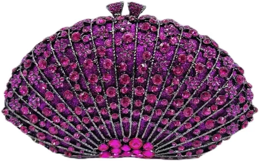 Noble Women Shell Crystal Clutch Rhinestone Evening Bag Seashell Clutch Purse Diamond Handbag for Party Cocktail