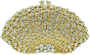 Noble Women Shell Crystal Clutch Rhinestone Evening Bag Seashell Clutch Purse Diamond Handbag for Party Cocktail