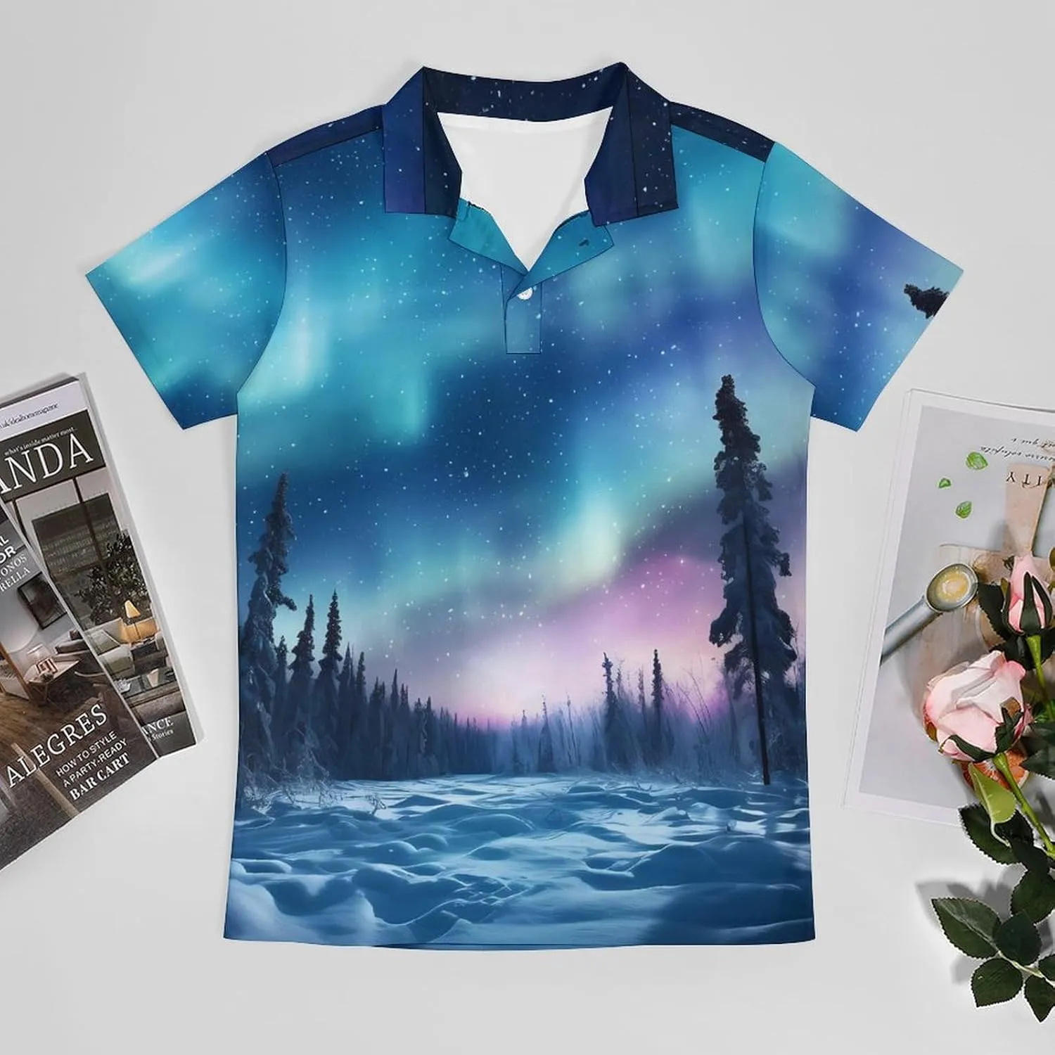 Northern Lights Natural Landscape Men's Polo Shirt Short Sleeve Casual Athletic Quick Dry Golf T-Shirts