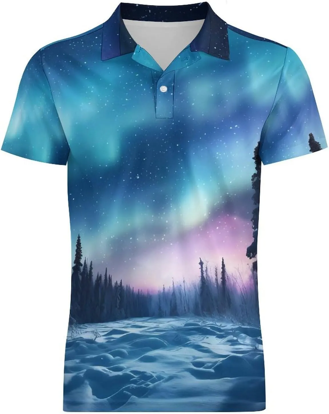 Northern Lights Natural Landscape Men's Polo Shirt Short Sleeve Casual Athletic Quick Dry Golf T-Shirts