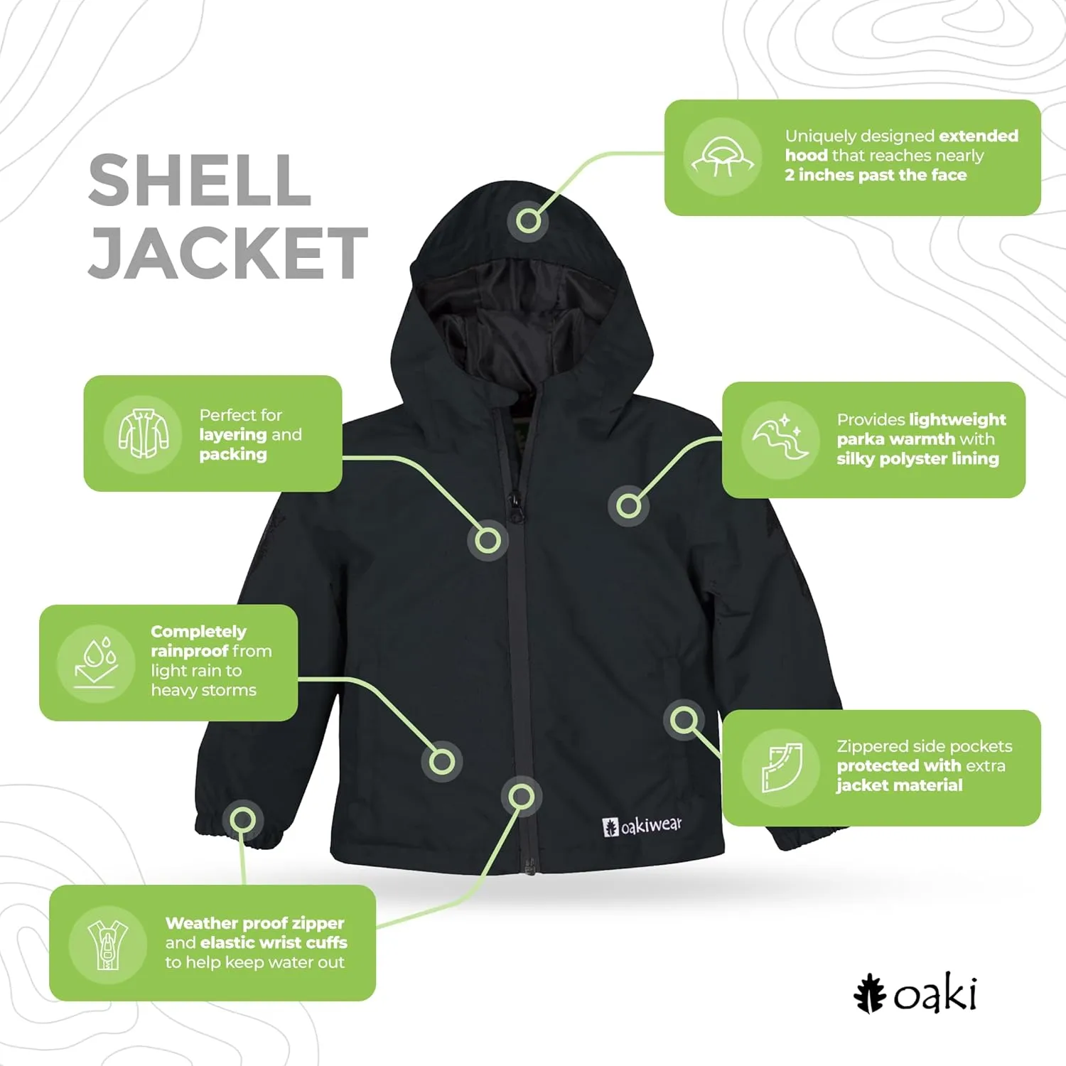 OAKI Rain Wind Shell Jacket for Kids/Toddlers, Waterproof, Breathable, Lightweight with Hood
