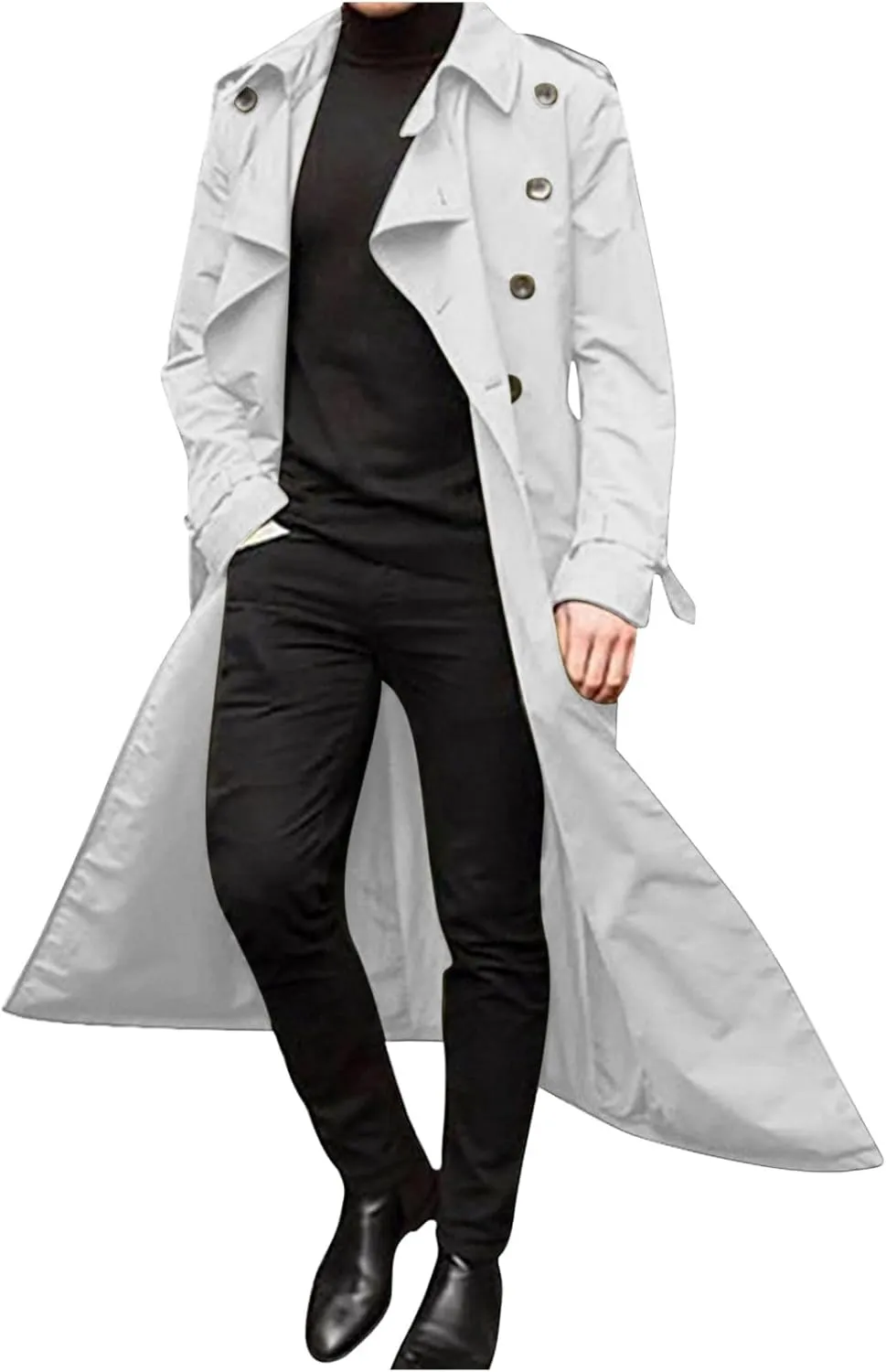 Ofertas, Mens Trench Coat Fall Winter Double Breasted Lapel Windbreaker Overcoat Trenchcoat Casual Long Coats Peacoat Jacket, Trenchcoat