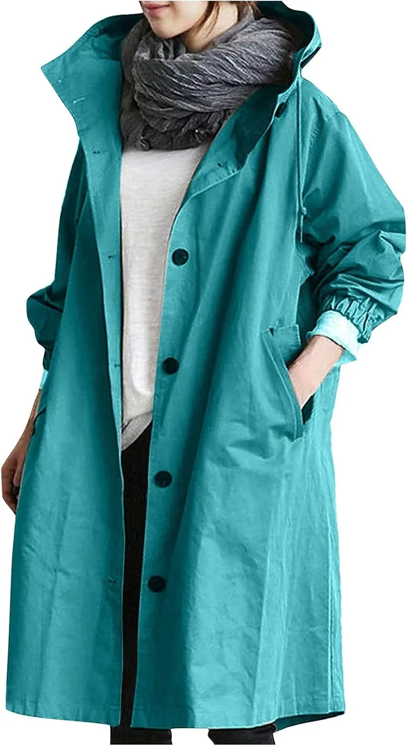 OIOLOYJM Black Trench Coat for Women 2023 Rain Jacket Winter Hooded Oversized Elegant Windbreaker Fall Long Coats for Women