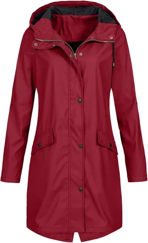 Open Front Belted Long Jacket Hooded Solid Women Coat Rain Raincoat Women'S Coat Trench Coats for Women Peacoat