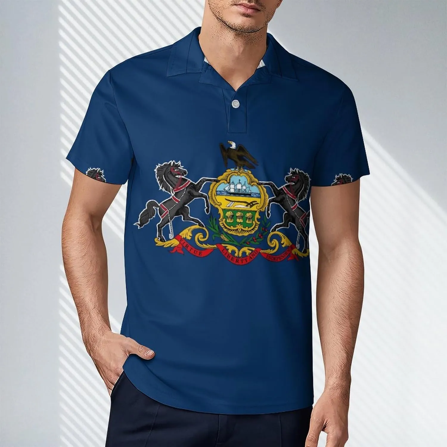 Pennsylvania Flag Men's Polo-Shirt Regular-Fit Short Sleeve Sports Quick Dry Golf Tennis T-Shirt