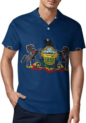Pennsylvania Flag Men's Polo-Shirt Regular-Fit Short Sleeve Sports Quick Dry Golf Tennis T-Shirt