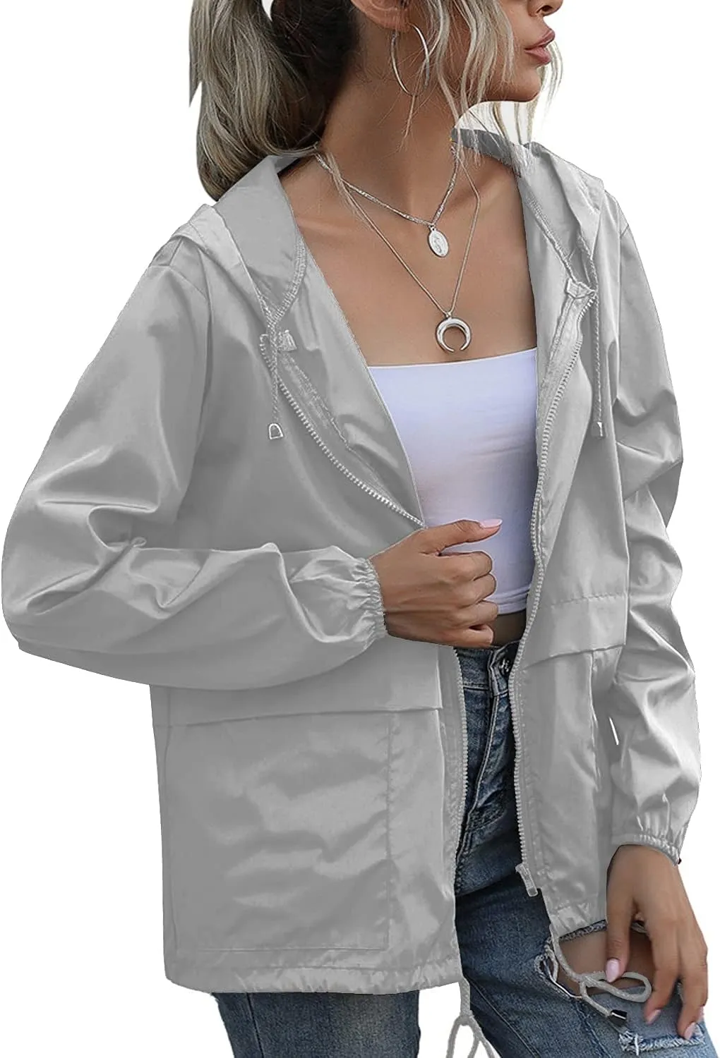 PESION Women's Waterproof Raincoat Lightweight Rain Jacket Hooded Windbreaker with Pocket for Outdoor