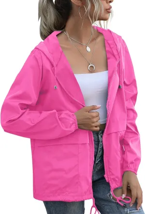 PESION Women's Waterproof Raincoat Lightweight Rain Jacket Hooded Windbreaker with Pocket for Outdoor