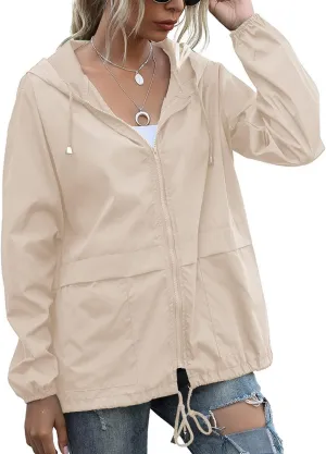 PESION Women's Waterproof Raincoat Lightweight Rain Jacket Hooded Windbreaker with Pocket for Outdoor