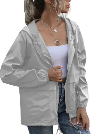 PESION Women's Waterproof Raincoat Lightweight Rain Jacket Hooded Windbreaker with Pocket for Outdoor