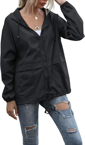 PESION Women's Waterproof Raincoat Lightweight Rain Jacket Hooded Windbreaker with Pocket for Outdoor