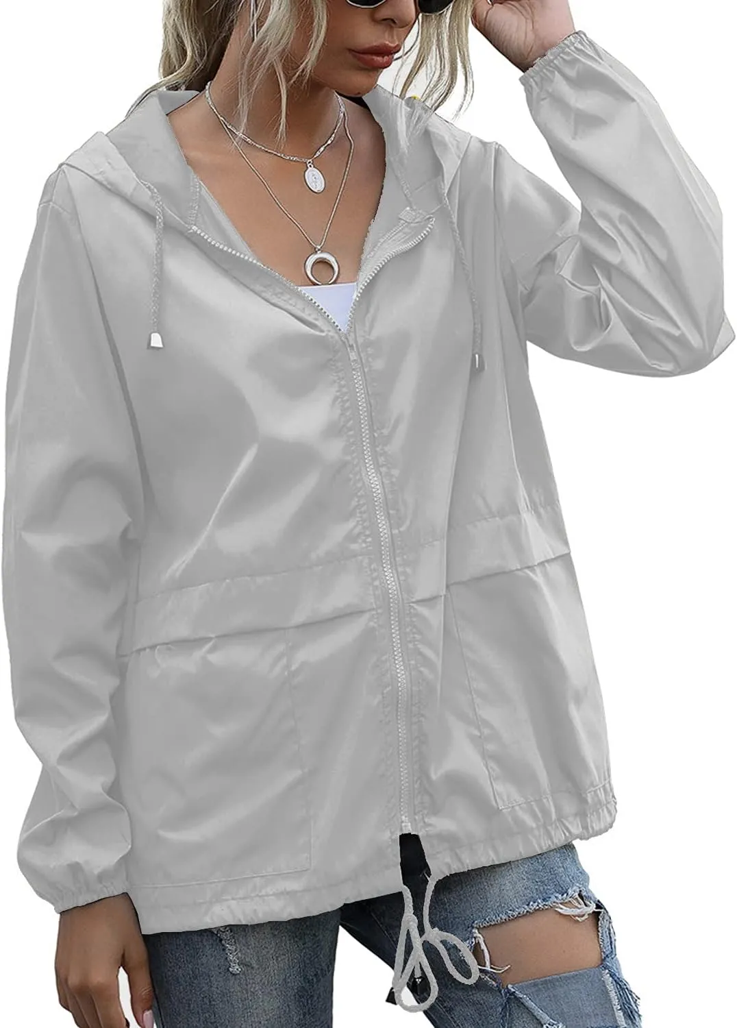 PESION Women's Waterproof Raincoat Lightweight Rain Jacket Hooded Windbreaker with Pocket for Outdoor