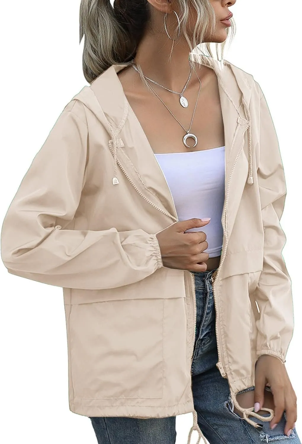 PESION Women's Waterproof Raincoat Lightweight Rain Jacket Hooded Windbreaker with Pocket for Outdoor