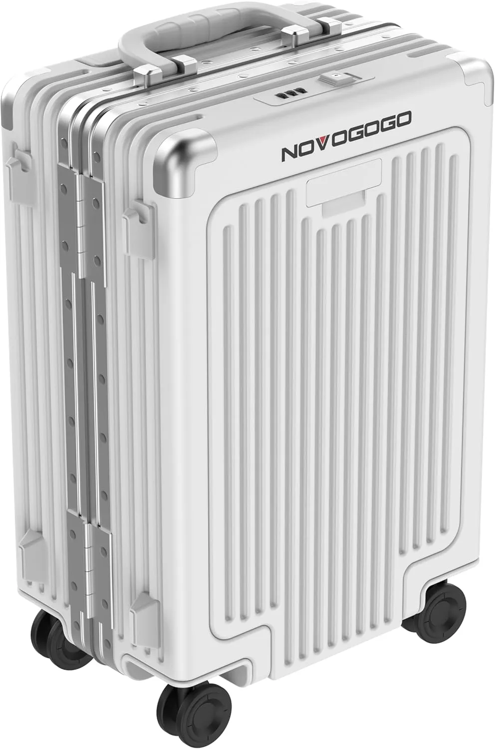 Phantomgoggo Hard Shell Carry On luggage with Front Open Laptop Compartment with Tsa Locks Suitcase with Spinner Wheels Luggage with Telescopic Handle 22 x14.5x 9 Inches (Silver)