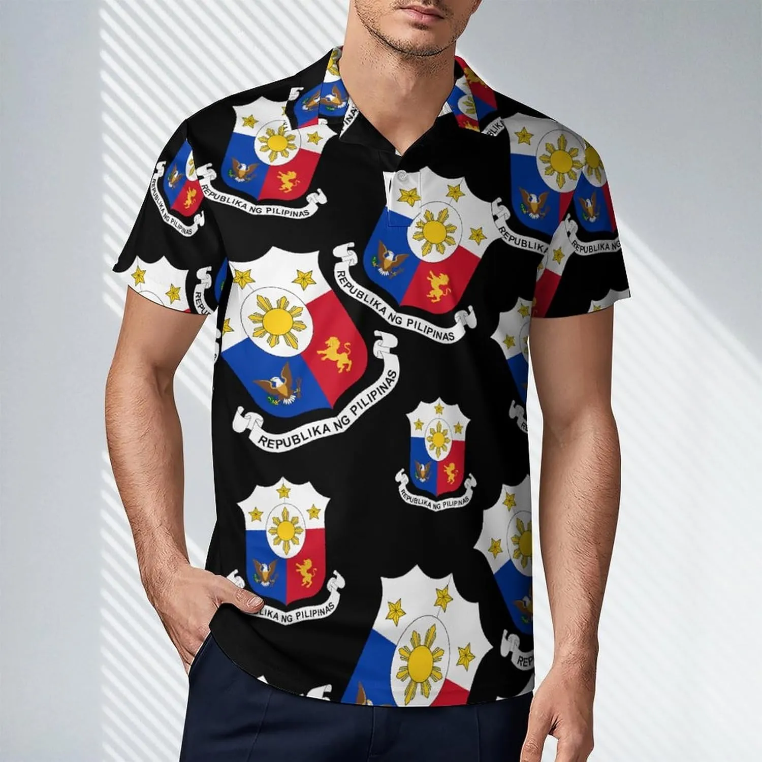 Philippines Filipino National Emblem Men's Polo-Shirt Regular-Fit Short Sleeve Sports Quick Dry Golf Tennis T-Shirt