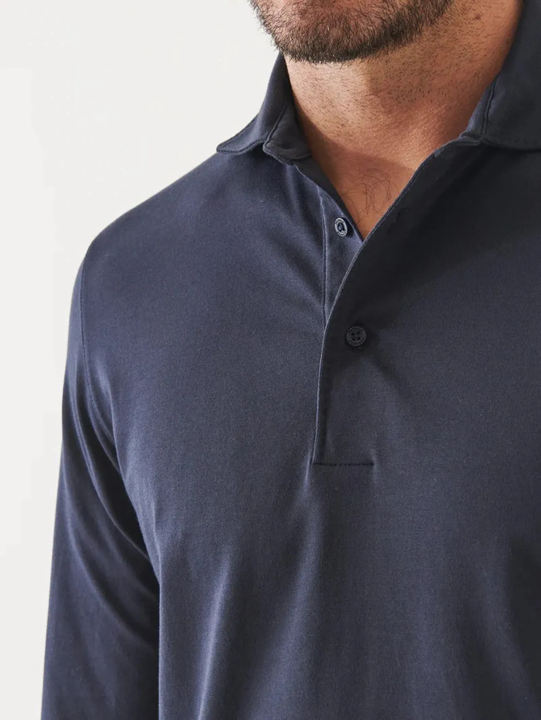 Pima Cotton Stretch Long Sleeve Polo - Midnight