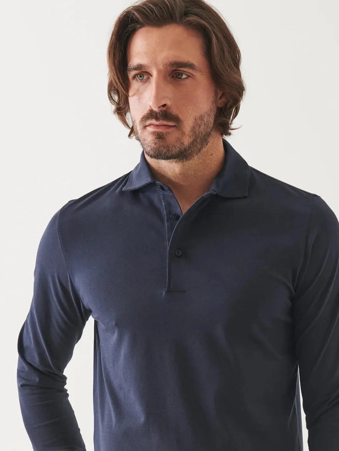 Pima Cotton Stretch Long Sleeve Polo - Midnight