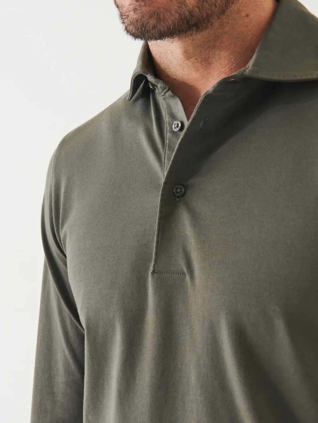 Pima Cotton Stretch Long Sleeve Polo - Thyme