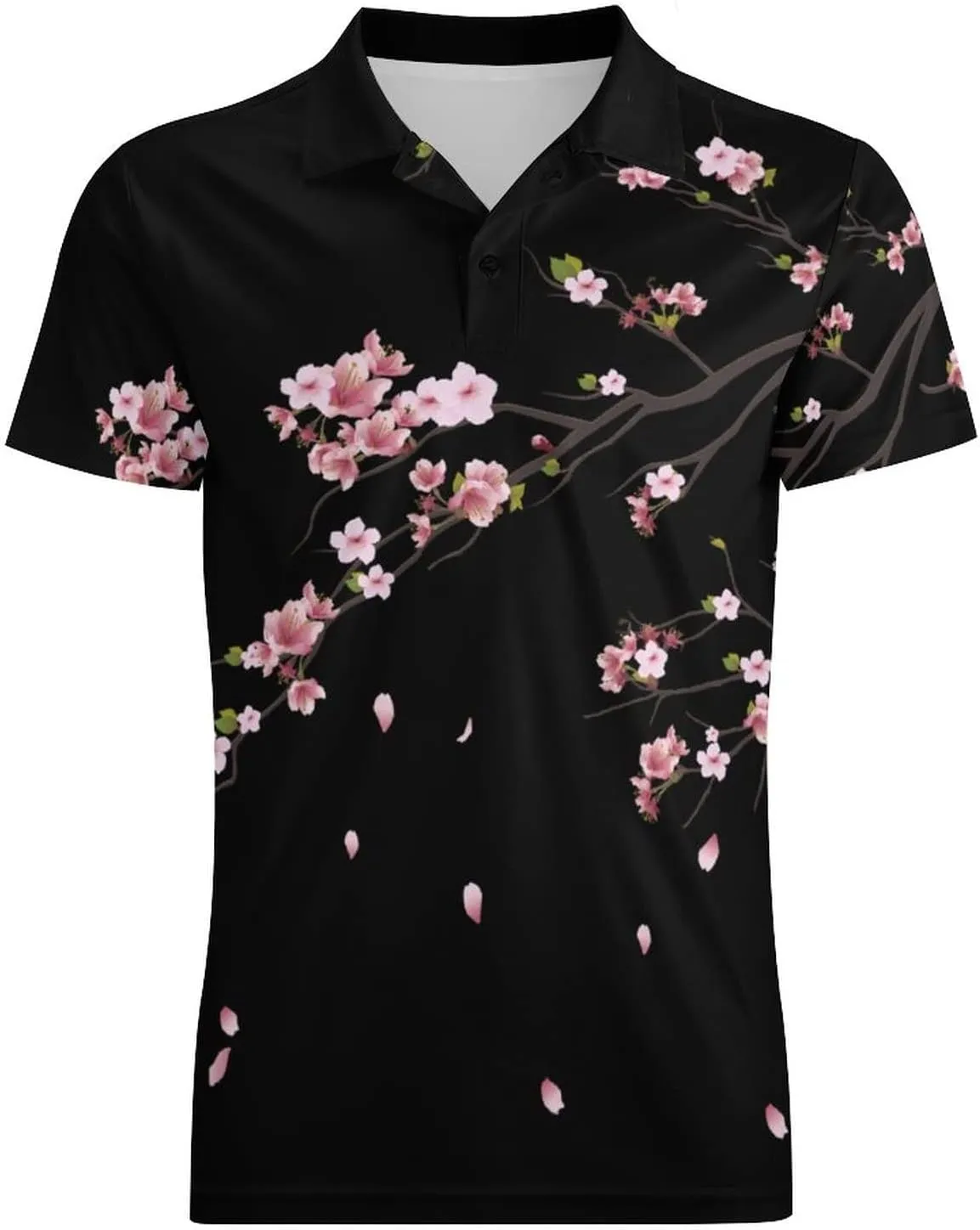Pink Cherry Blossoms Men's Polo-Shirt Regular-Fit Short Sleeve Sports Quick Dry Golf Tennis T-Shirt