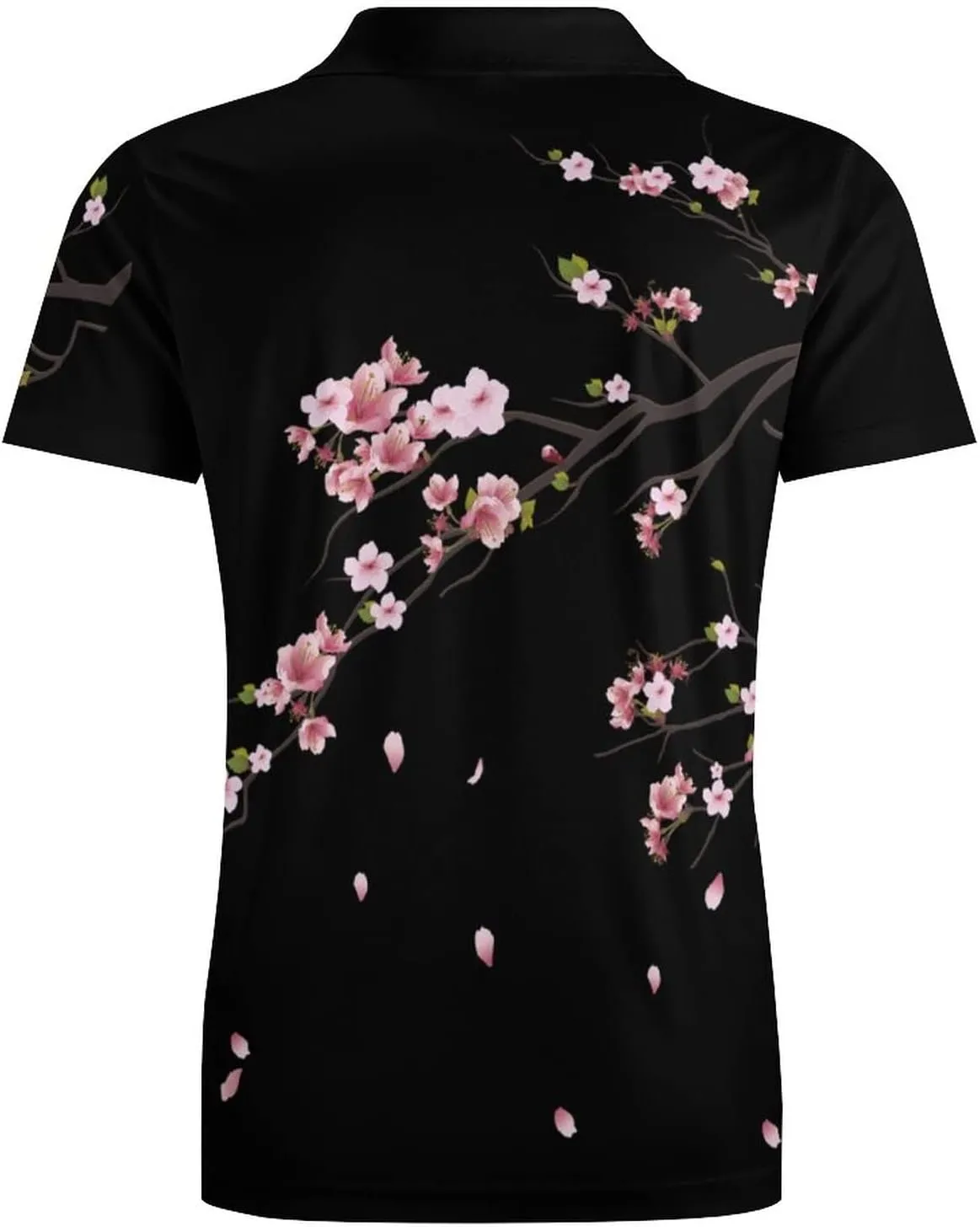 Pink Cherry Blossoms Men's Polo-Shirt Regular-Fit Short Sleeve Sports Quick Dry Golf Tennis T-Shirt