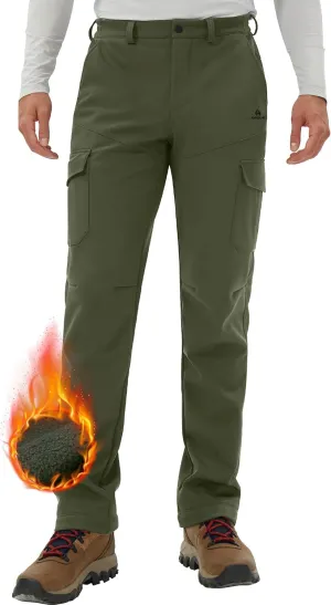 Pioneer Camp Men's Waterproof Cargo Hiking Pants Fleece Lined Outdoor Softshell Snow Ski Insulated Winter Pants for Work