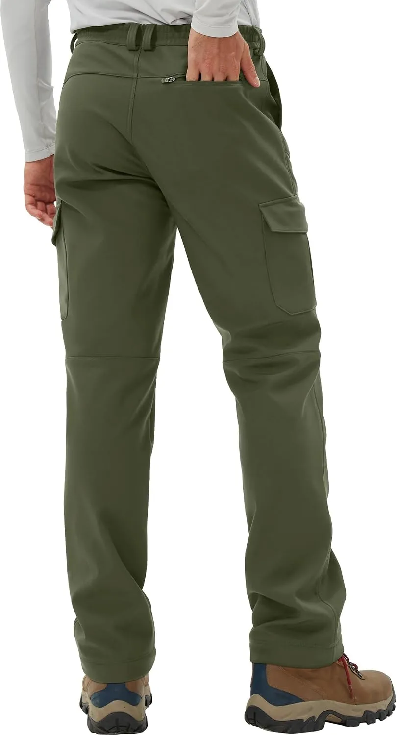 Pioneer Camp Men's Waterproof Cargo Hiking Pants Fleece Lined Outdoor Softshell Snow Ski Insulated Winter Pants for Work