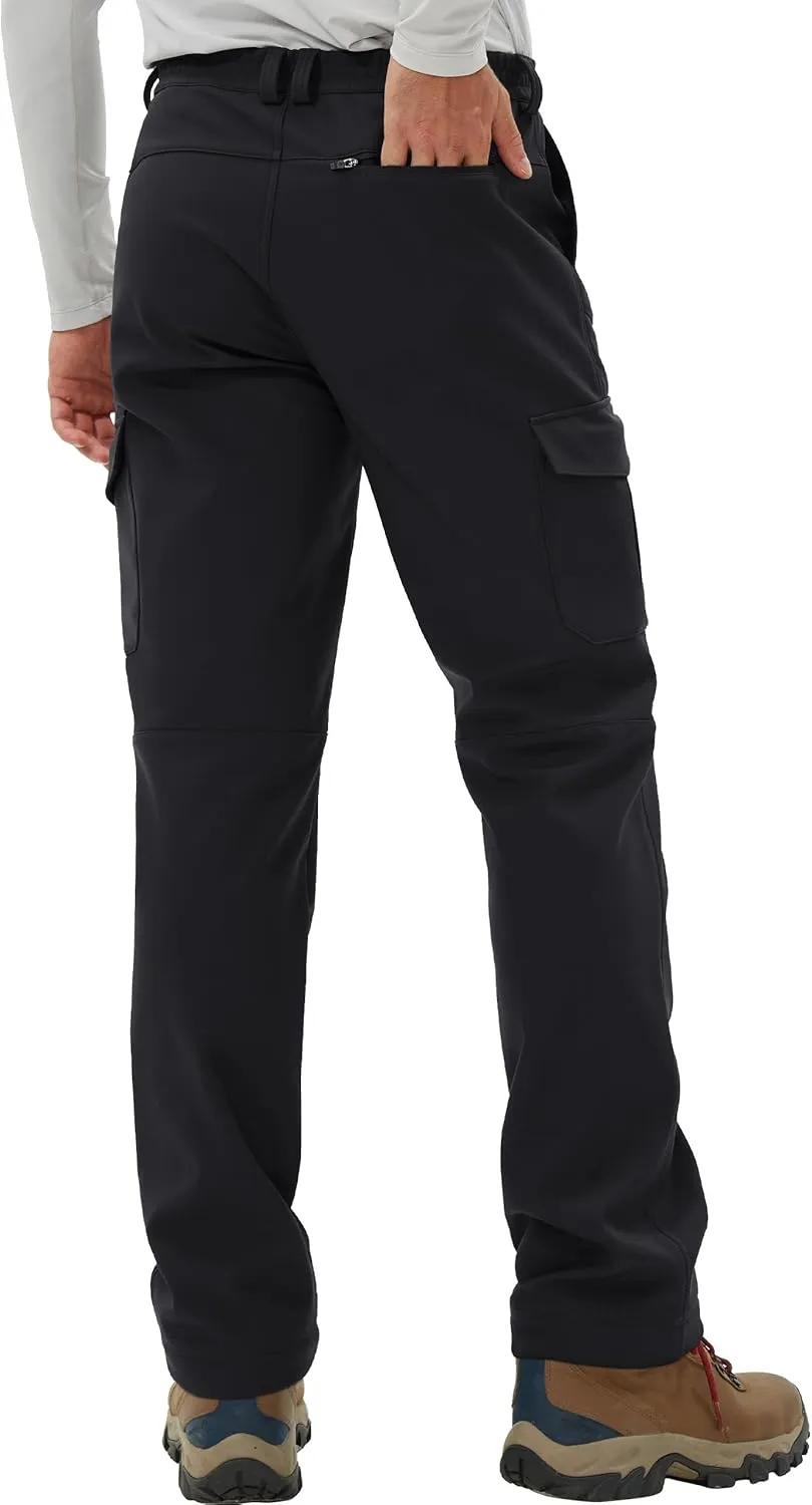 Pioneer Camp Men's Waterproof Cargo Hiking Pants Fleece Lined Outdoor Softshell Snow Ski Insulated Winter Pants for Work