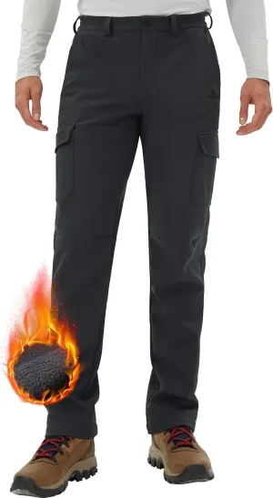 Pioneer Camp Men's Waterproof Cargo Hiking Pants Fleece Lined Outdoor Softshell Snow Ski Insulated Winter Pants for Work