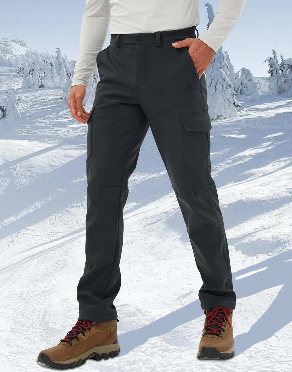 Pioneer Camp Men's Waterproof Cargo Hiking Pants Fleece Lined Outdoor Softshell Snow Ski Insulated Winter Pants for Work