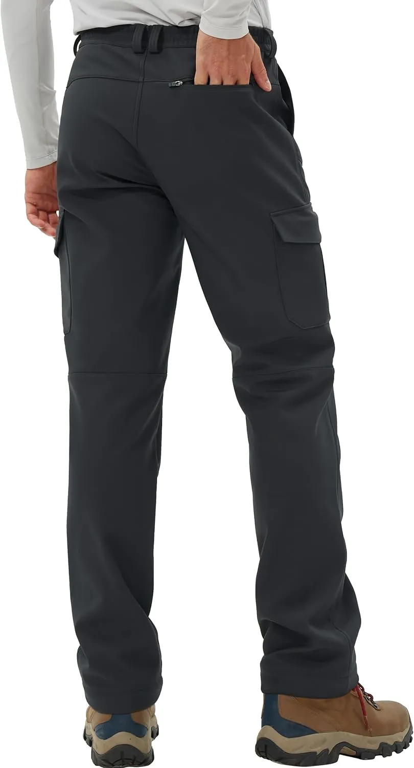 Pioneer Camp Men's Waterproof Cargo Hiking Pants Fleece Lined Outdoor Softshell Snow Ski Insulated Winter Pants for Work