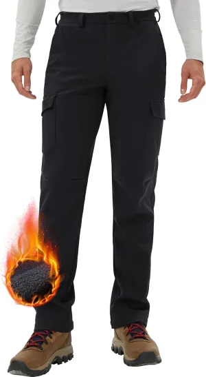 Pioneer Camp Men's Waterproof Cargo Hiking Pants Fleece Lined Outdoor Softshell Snow Ski Insulated Winter Pants for Work