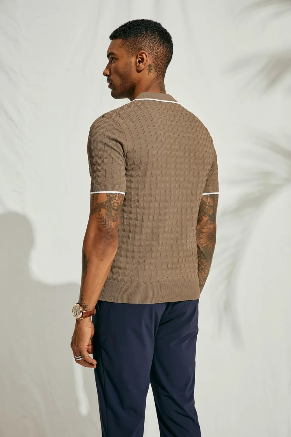 PJ PAUL JONES Men's Knit Polo Shirts Short Sleeve Quarter Zip Polo Shirt