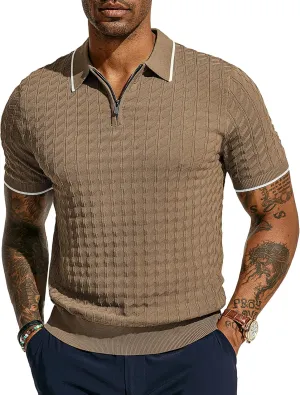 PJ PAUL JONES Men's Knit Polo Shirts Short Sleeve Quarter Zip Polo Shirt