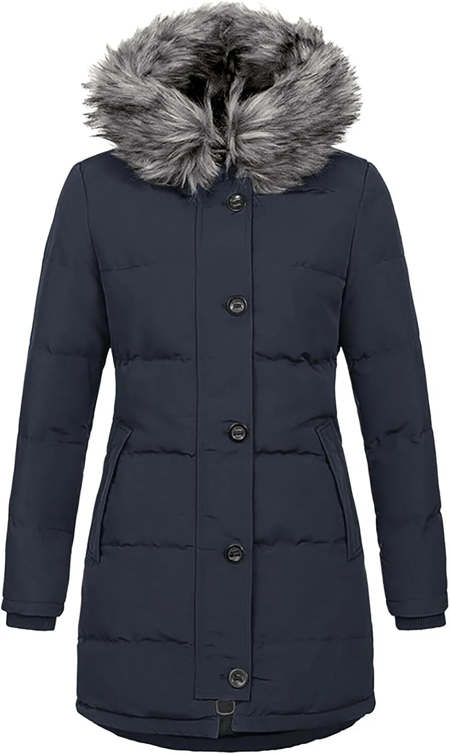 Plus Size Down Jackets for Women Winter Warm Puffer Padded Parka Coats Plus Size Outerwear with Faux Fur Hood