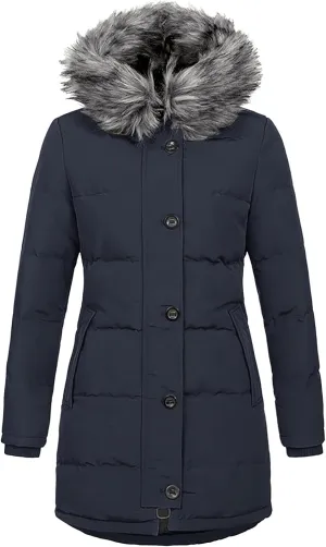 Plus Size Down Jackets for Women Winter Warm Puffer Padded Parka Coats Plus Size Outerwear with Faux Fur Hood