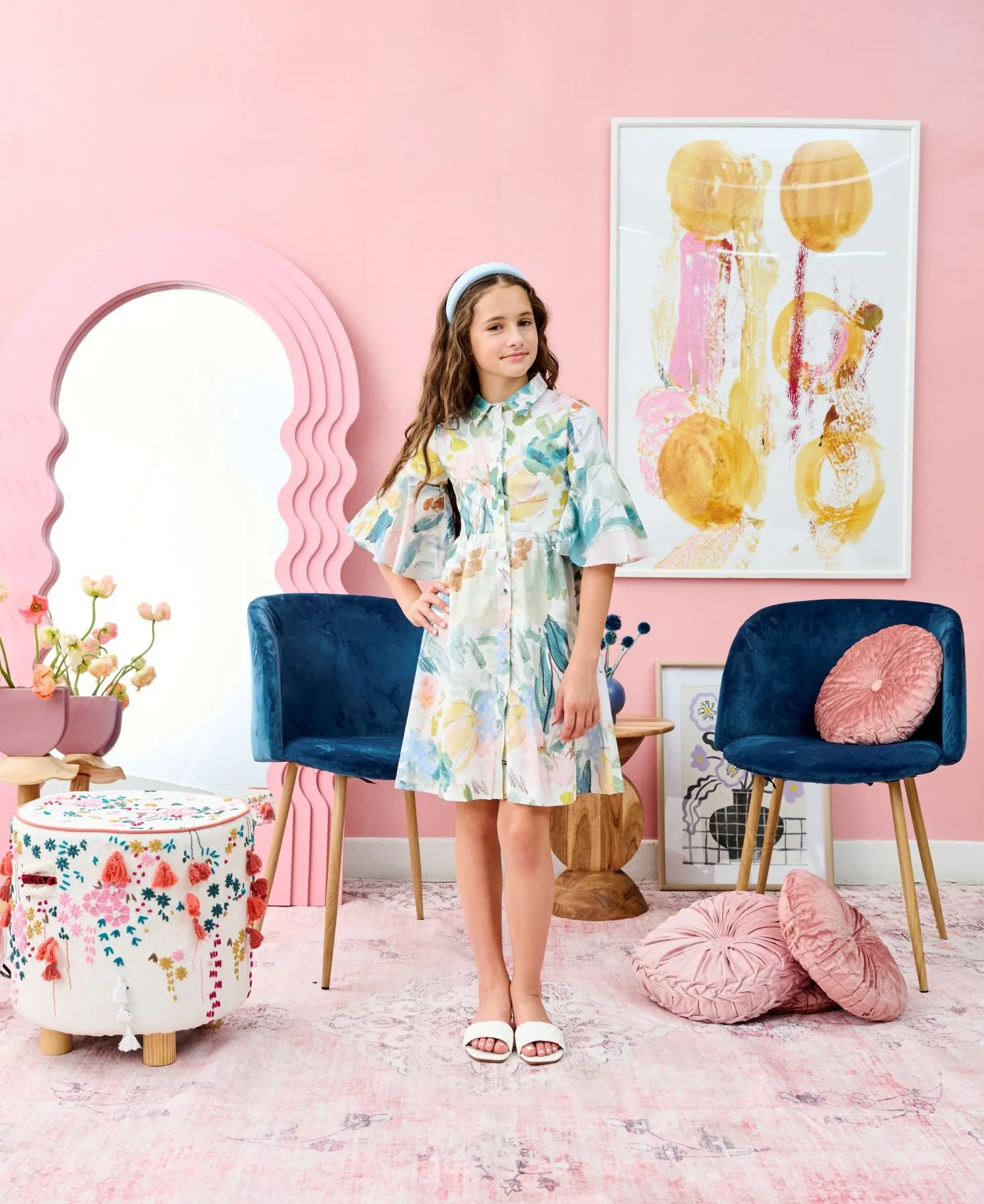 PORTER PASTEL FLORAL BUTTON DOWN DRESS