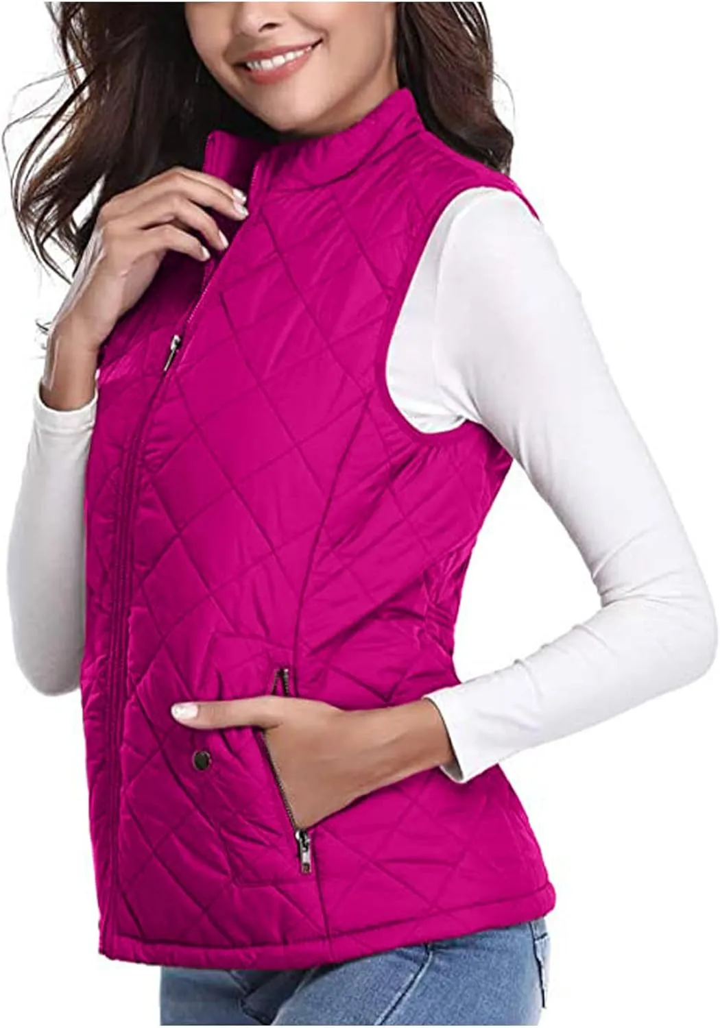 Puffer Vest Women Stand Collar Lightweight Gilet Quilted Zip Vest Sleeveless Winter Down Jackets Warm Vests Outerwear