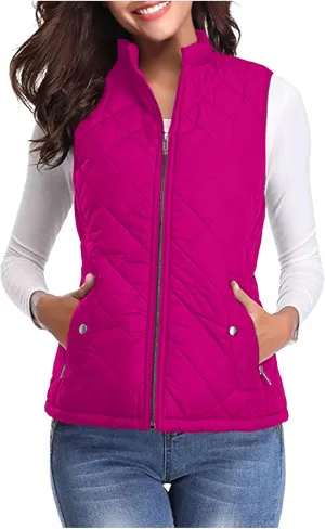 Puffer Vest Women Stand Collar Lightweight Gilet Quilted Zip Vest Sleeveless Winter Down Jackets Warm Vests Outerwear