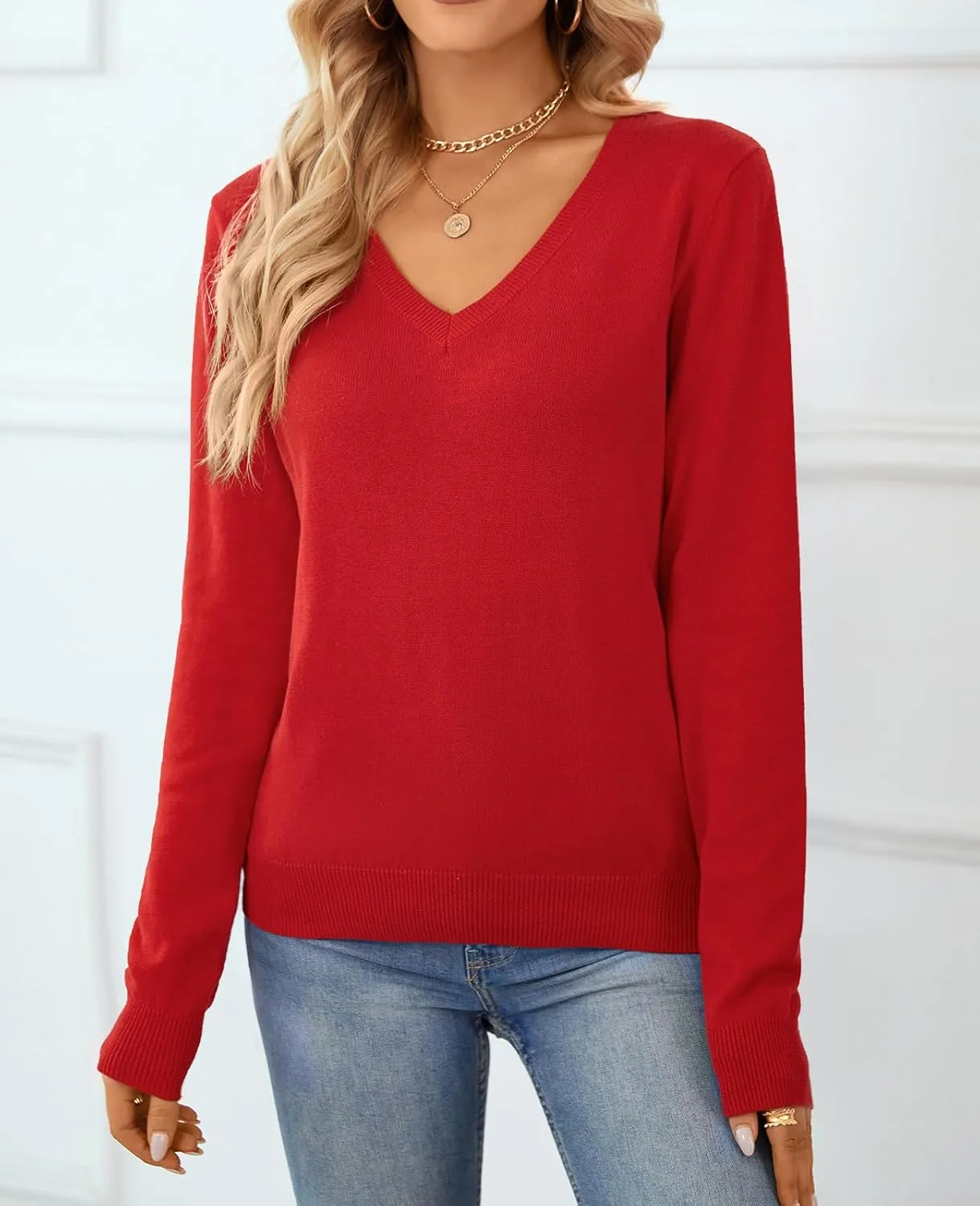 QUALFORT Women's Sweater 100% Cotton Soft Knit Pullover Tops