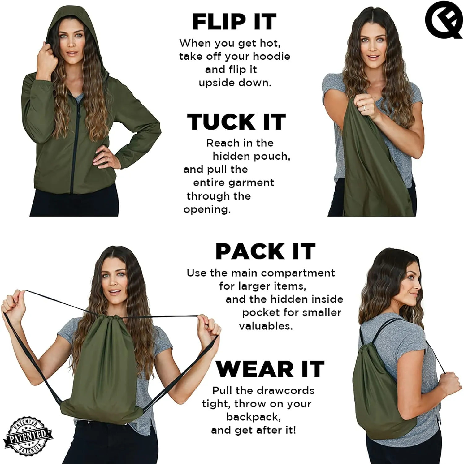 Quikflip 2-in-1 Reversible Backpack Jacket (As Seen on Shark Tank) Unisex Dryflip Windbreaker
