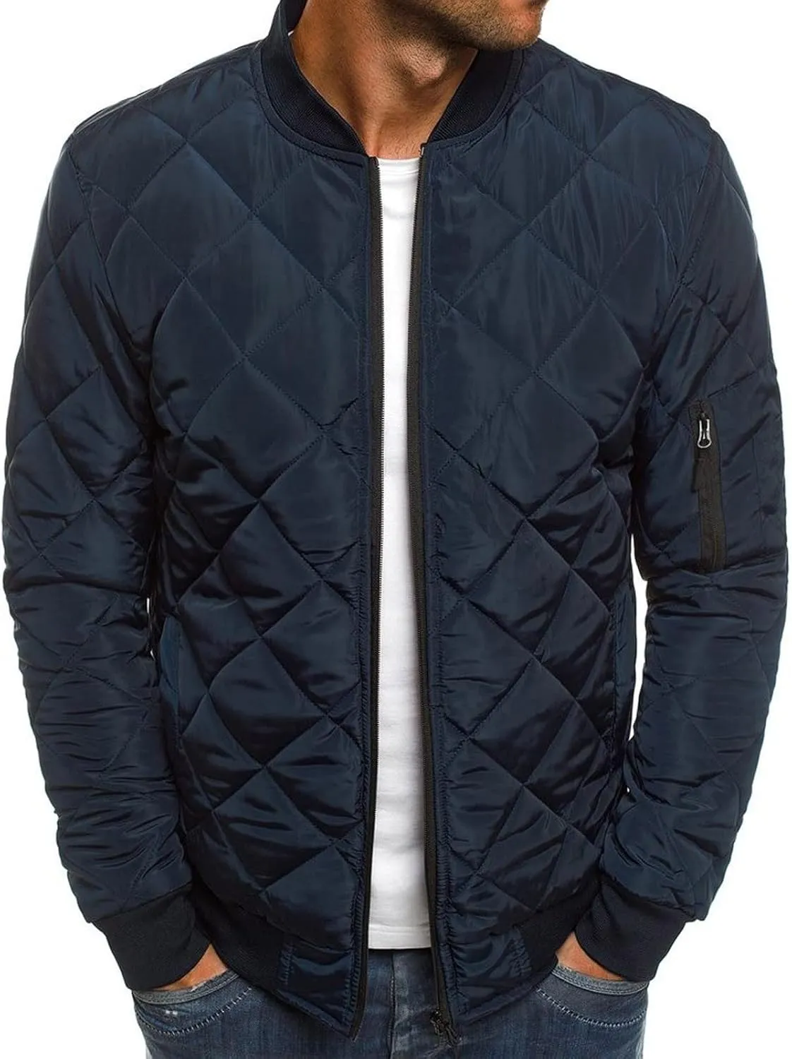 Quilted Insulated Jacket Mens Lightweight Puffer Jacket Zip up Padded Coat Warm Down Jacket Casual Winter Coats