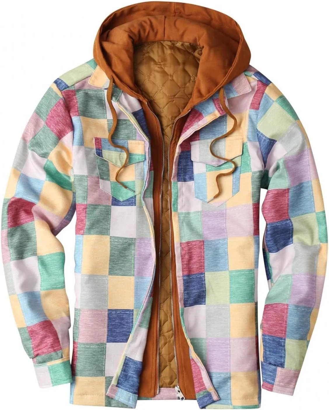 QWENTMTNTY Hooded Sweatshirts Men Hoodie Zipper Cotton Padded Shirt Jacket Button Down Heavyweight Thermal Outerwear Winter Coats