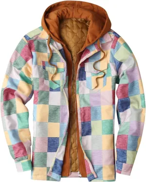 QWENTMTNTY Hooded Sweatshirts Men Hoodie Zipper Cotton Padded Shirt Jacket Button Down Heavyweight Thermal Outerwear Winter Coats