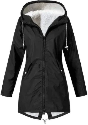 Rain Coats for Women Waterproof with Hood Thickened Fleece Lined Raincoat Casual Solid Lightweight Rain Coats