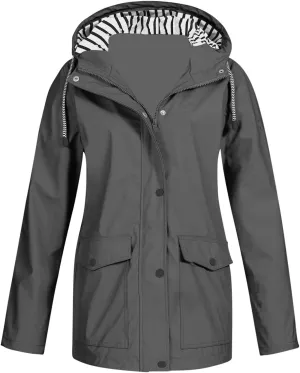 Rain Jacket for Women Lightweight Hooded Raincoat Waterproof Outdoor Travel Hiking Windbreaker Jacket Trench Coats