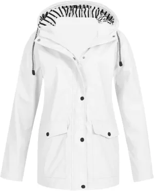 Rain Jacket for Women Lightweight Hooded Raincoat Waterproof Outdoor Travel Hiking Windbreaker Jacket Trench Coats