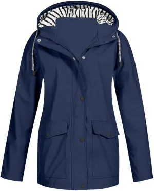 Rain Jacket for Women Lightweight Hooded Raincoat Waterproof Outdoor Travel Hiking Windbreaker Jacket Trench Coats