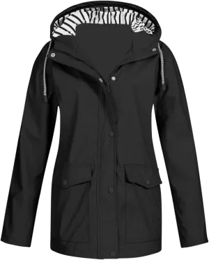 Rain Jacket for Women Lightweight Hooded Raincoat Waterproof Outdoor Travel Hiking Windbreaker Jacket Trench Coats
